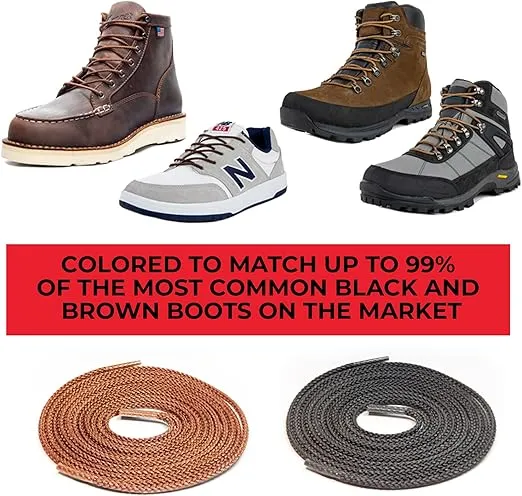 IRONLACE Unbreakable Round Bootlaces - Indestructible, Waterproof & Fire Resistant Laces, 1500-Pound Breaking Strength/Pair