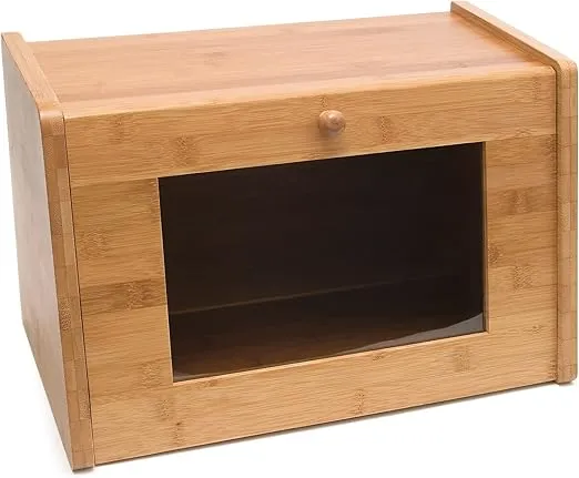 Lipper International Bamboo Wood Bread Box with Tempered Glass Window, 15-1/2" x 9-1/2" x 9-3/4"