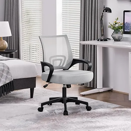 Yaheetech Ergonomic Office Chair Mid Back Computer Chair Mesh Desk Chair with Lumbar Support Armrest Executive Rolling Swivel Adjustable Task Chair for Adults, Grey