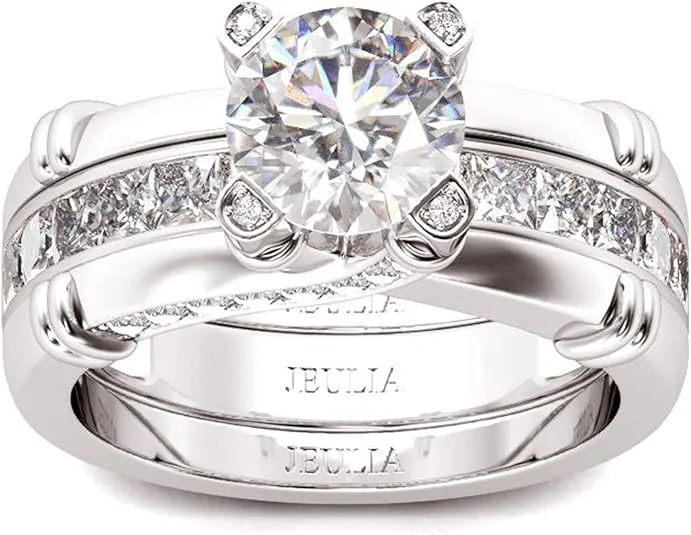 Jeulia Diamond Band Rings for Women cz Sterling Silver Interchangeable Ring Sets Wedding Engagement Anniversary Promise Ring Bridal Sets