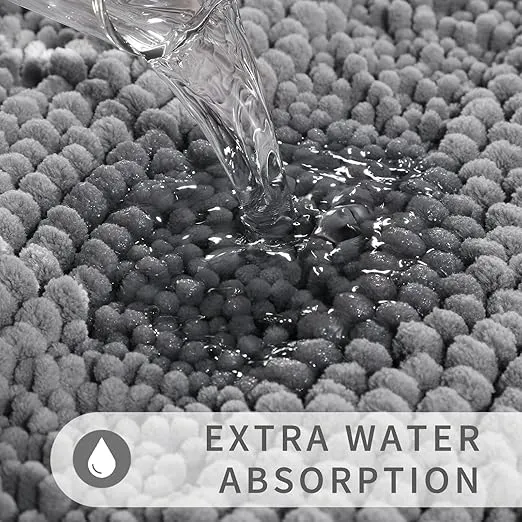 Yimobra Washable Bathroom Rugs Sets 2 Piece, Non Slip Quick Dry Absorbent Bath Mat Set, Plush Chenille Luxury Shower Rugs for Bathroom Floor Sink Tub and Shower Outside(Grey, 20" x 32"+17" x 24")