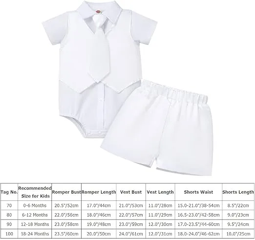 Baptism Christening Outfits for Boys Baby Formal Suit Gentleman Bowtie Romper Vest Shorts White Wedding Tuxedo Outfit