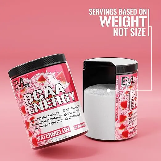 EVL BCAAs Amino Acids Powder - BCAA Energy Pre Workout Powder for Muscle Recovery Lean Growth and Endurance - Rehydrating BCAA Powder Post Workout Recovery Drink with Natural Caffeine - Watermelon