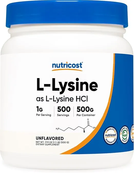Nutricost L-Lysine Powder 500 Grams - Pure L-Lysine, Non-GMO, Gluten Free