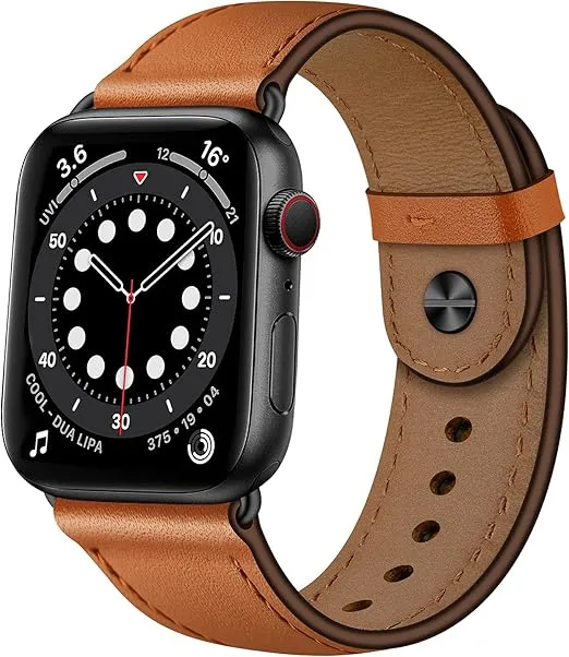 OUHENG Compatible with Apple Watch Band 49mm/46mm/45mm/44mm/42mm, Genuine Leather Bands Strap for iWatch Ultra 2/1 SE Series 10 9 8 7 6 5 4 3 2 1 (Brown/Black)