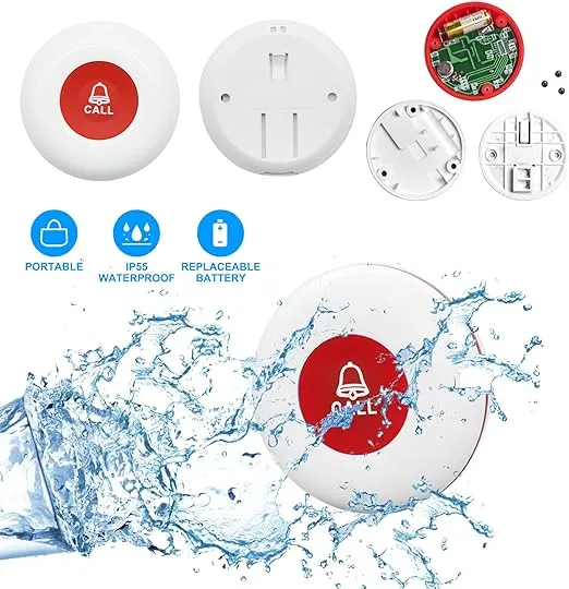 CallToU Wireless Caregiver Pager Smart Call System 2 SOS Call Buttons/Transmitters 2 Receivers Nurse Calling Alert Patient Help System for Home/Personal Attention Pager 500+Feet Plugin Receiver