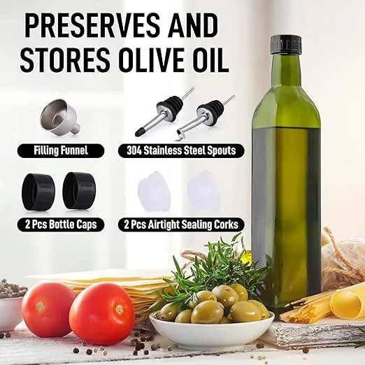 Zulay Olive Oil Dispenser For Kitchen, Glass Oil Container With Spout, Oil Decanter/Cruet Dispenser, Bottle Dispenser With Pourers and Funnel, 17oz Bottle (Green)
