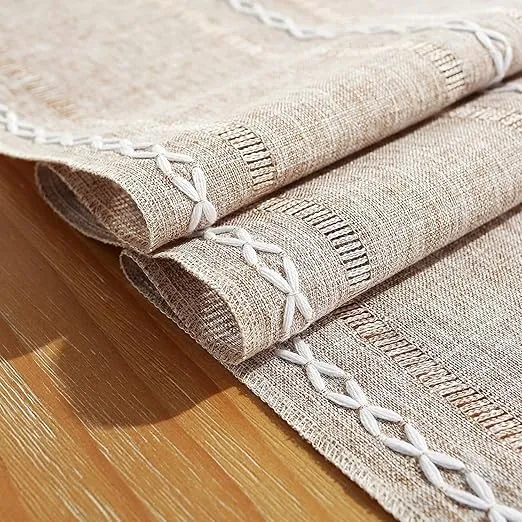 Chassic Fall Rustic Farmhouse Style Linen Table Runner, Boho Handmade Tassel Table Runners 72 Inches Long for Holiday Party, Thanksgiving and Dining Decorations, 13 x 72 inch - Light Coffee