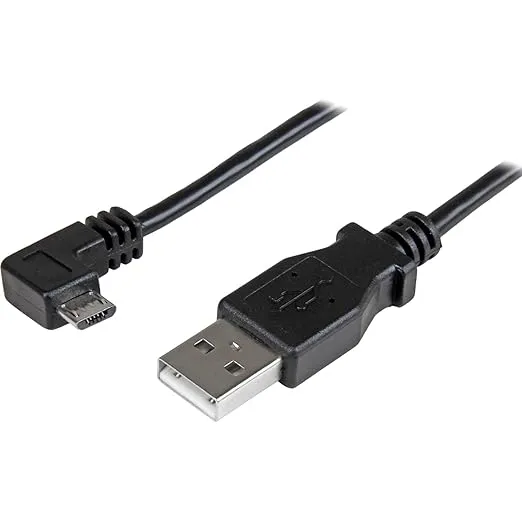 StarTech.com 2m 6 ft Micro-USB Charge-and-Sync Cable - Right-Angle Micro-USB - M/M - USB to Micro USB Charging Cable - 24 AWG (USBAUB2MRA) Black