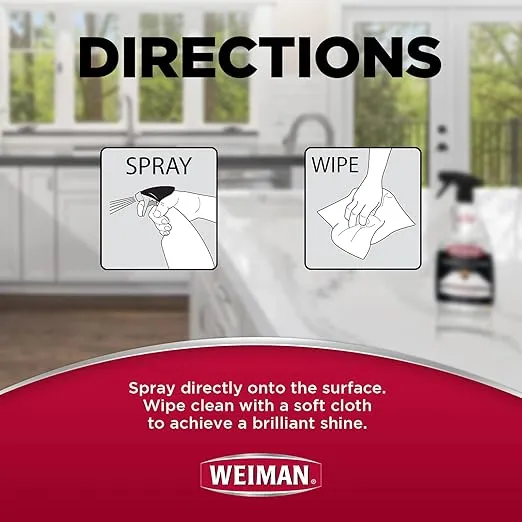 Weiman Quartz Countertop Cleaner and Polish - 24 Ounce with Microfiber Cloth - Clean and Shine Your Quartz Countertops Islands and Stone Surfaces with UV Protection