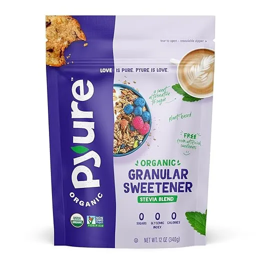 Pyure Organic Stevia Blend | Granulated All-Purpose - White Sugar Substitute | Zero Carb, Zero Sugar, Zero Calorie | Plant-Based Stevia Sweetener for Keto Friendly Food | 12 oz