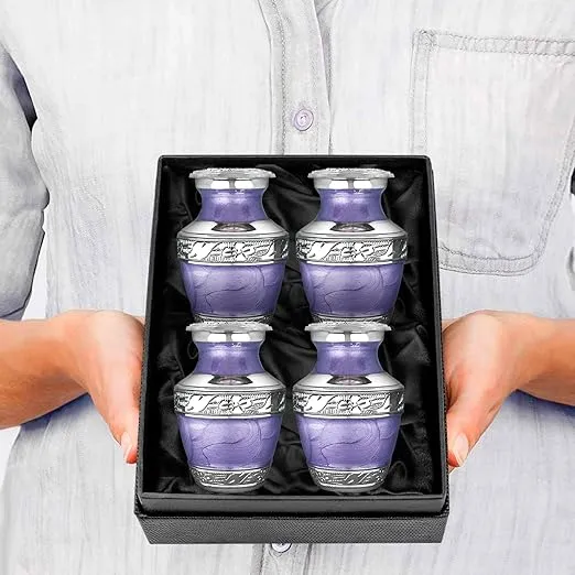 Trupoint Memorials Small Urns for Human Ashes Keepsake — Small Cremation Urns for Human Ashes, Mini Urns for Human Ashes, Keepsake Urns for Human Ashes, Small Urns for Ashes — Set of 4, Light Purple