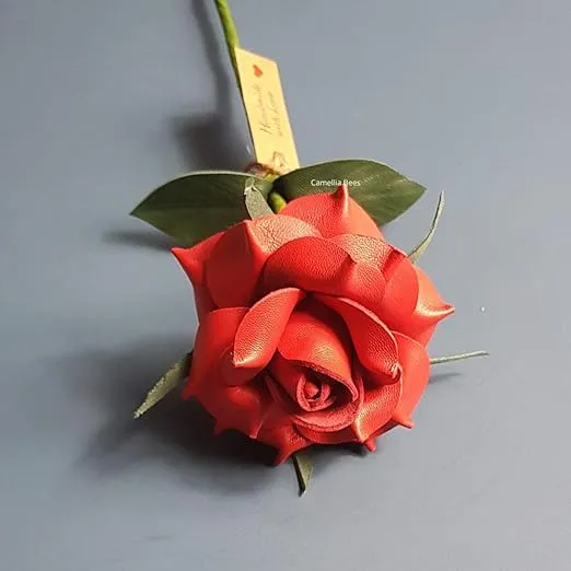 Leather Rose Gift for her/him on Valentines Day, Mothers Day, Third Years Wedding, 3rd Anniversary (Red)