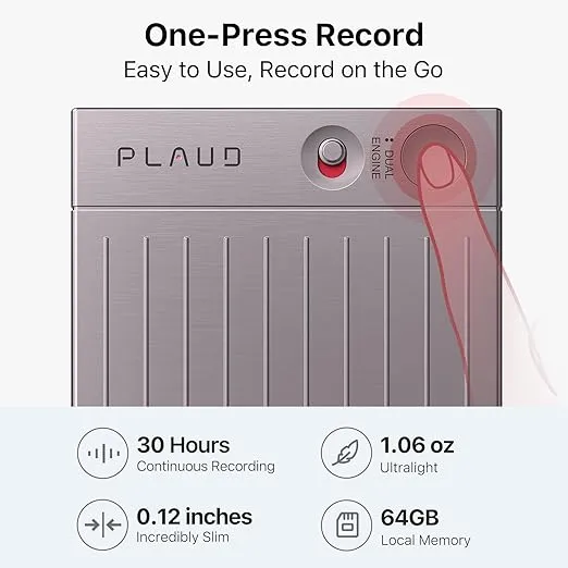 AI Voice Recorder, PLAUD Note Voice Recorder w/Case, App Control, Transcribe & Summarize with AI Technology, Support 112 Languages, 64GB Memory, Audio Recorder for Lecture, Meeting, Call, Interview
