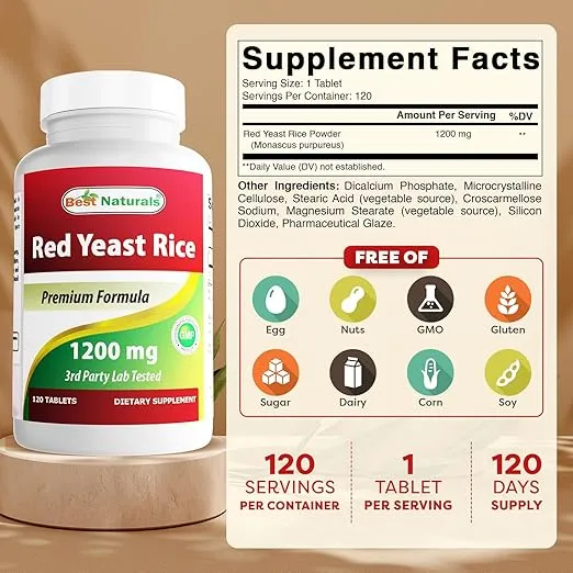 Best Naturals Red Yeast Rice 1200 mg (Non-GMO) 120 Tablets - Non Irradiated, Citrinin Free
