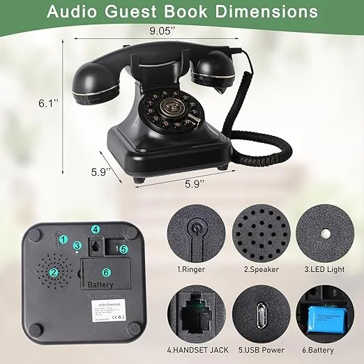 Audio Guest Book for Wedding - Guest Book Telephone Record Customized Voice Message for Your Wedding Party (Black-Retro)
