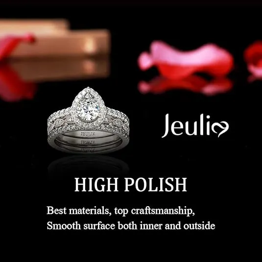 Jeulia Halo Pear Cut Ring Set CZ Heart Shape Engagement Ring for Women Sterling Silver White Diamond Bridal Set Valentine's Promise Anniversary rings with Jewelry Gift Box