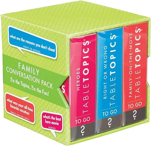 TableTopics Family Conversation Pack - 120 Conversation Cards for Family Connection, Engage Kids by Talking & Playing, Boxed Set of 3 Topics