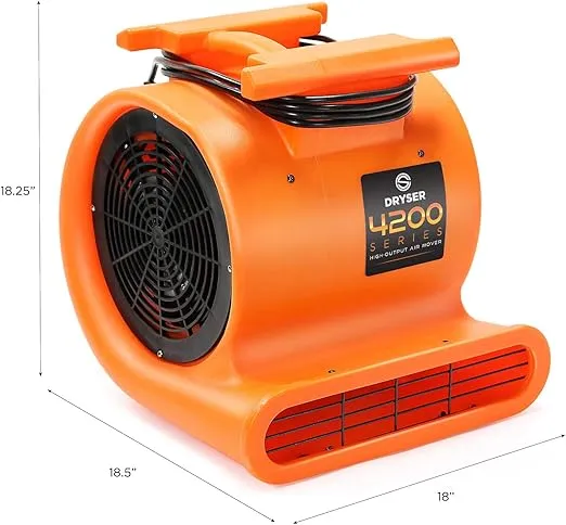 Dryser Air Mover Carpet Dryer 3 Speed 1 HP Industrial Floor Fan - Orange Stackable Carpet Drying Fan Floor Blower