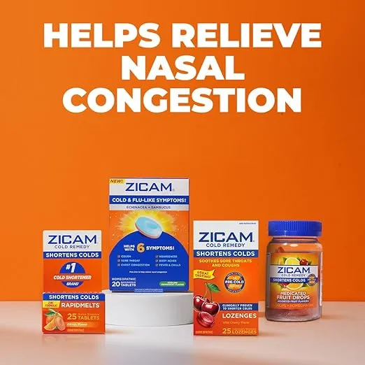Zicam Cold Remedy Zinc Lozenges, Wild Cherry Flavor, Homeopathic, Soothes Sore Throat and Coughs, Cold Shortening Medicine, Shortens Cold Duration, 25 Count