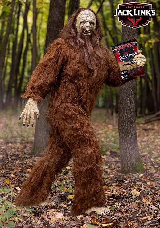 Authentic Jack Links Sasquatch Costume for Adults - Full Body Jumpsuit with Mask, Hands & Feet - Perfect for Halloween