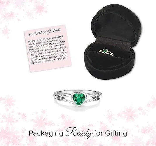 Precious Pieces Sterling Silver Simulated CZ Birthstone Heart Ring for Baby, Girl or Pinky