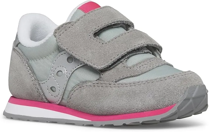 Saucony Originals Jazz Hook & Loop Sneaker (Toddler/Little Kid), Grey/Silver/Pink, 6.5 US Unisex