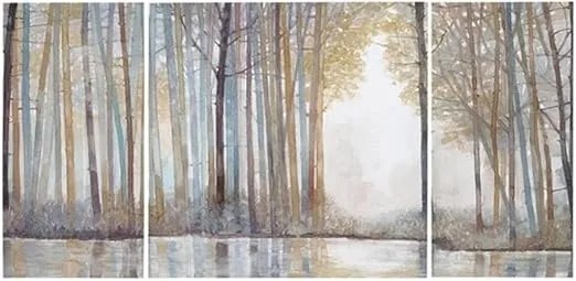 MADISON PARK Wall Art Living Room Décor - Triptych Scenery Watercolor Canvas, Home Accent Modern Dining Decoration, Ready to Hang Painting for Bedroom, Multi-Sizes, Natural Forest Reflection 3 Piece