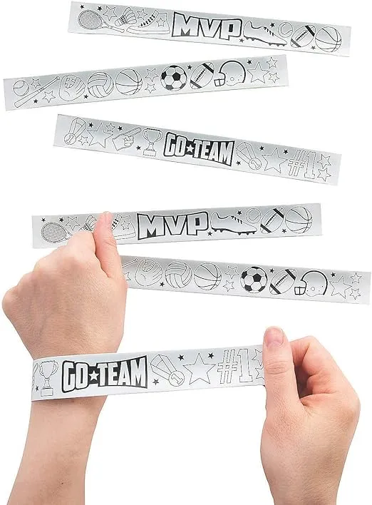 Fun Express Color Your Own Sports Slap Bracelets - Craft Kits, Party Favors and School Activities - 48 Pieces