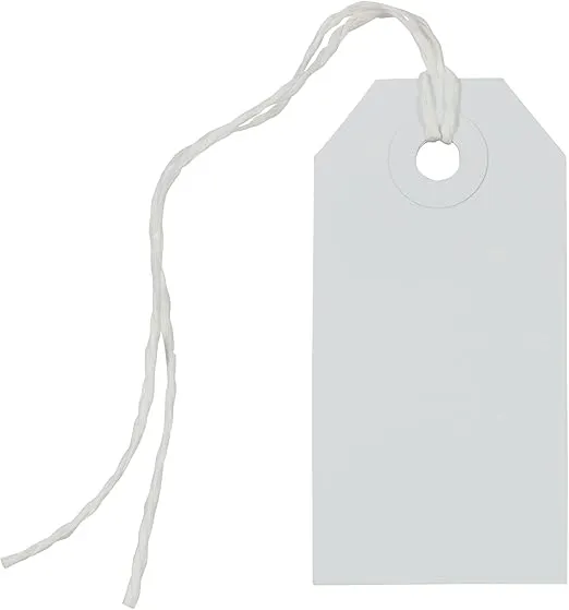 JAM PAPER Gift Tags with String - Small - 3 1/4 x 1 5/8 - White - 10/Pack