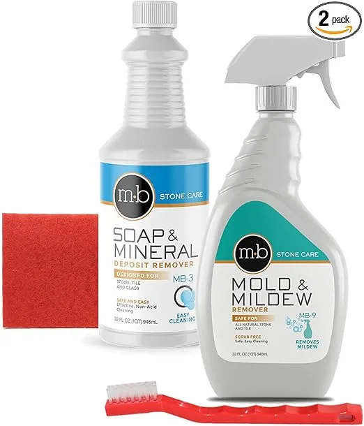 | Soap Scum Remover Kit | MB-3 Soap & Mineral Deposit Remover, MB 9, Red Scrubbing Pad & Utility Brush | Bundle