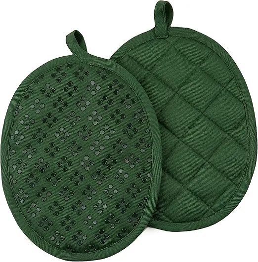 Kitchen Towels Dishcloths Oven Mitts and Pot Holders Set of 9, Oeko-Tex 100% Cotton Terry Dish Towels & Dish Cloths, Non-Slip Silicone, Dark Green