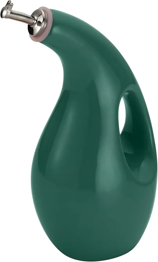 Rachael Ray Solid Glaze Ceramics EVOO Olive Oil Bottle Dispenser with Spout - 24 Ounce, Dark Green