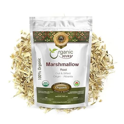 Organic Way Marshmallow Root | Herbal Tea (Althaea officinalis) Cut & Sifted - European Wild-Harvest | Organic & Kosher Certified | Non GMO & USDA Certified | Origin - Albania (1/2LBS / 8Oz)