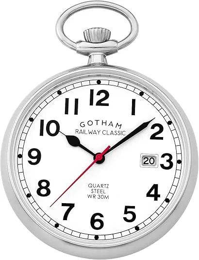 Gotham Men's Stainless Steel Analog Quartz Date Railroad Design Pocket Watch # GWC14101S