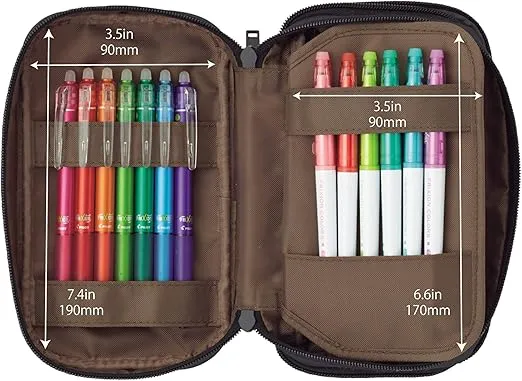 LIHIT LAB Large Capacity Triple Zipper Pencil Case For School Office College, Big Capacity 8 Compartments Pencil Bag Holder Adults Teen Boys Girls, Travel Cosmetics Storage, Jet Black (A7556-124)