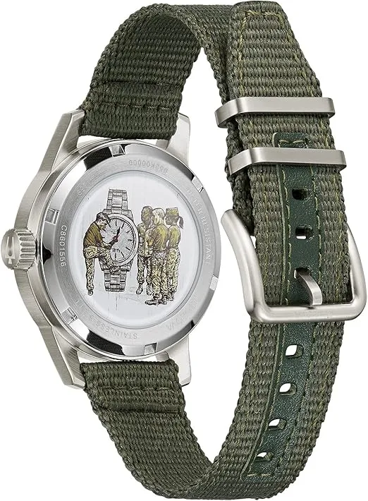 Bulova Men's Military Heritage Hack Veteran's Watchmaking Initiative Watch in Stainless Steel with 3-Hand Automatic, Black NATO Leather Strap Style: 96A259