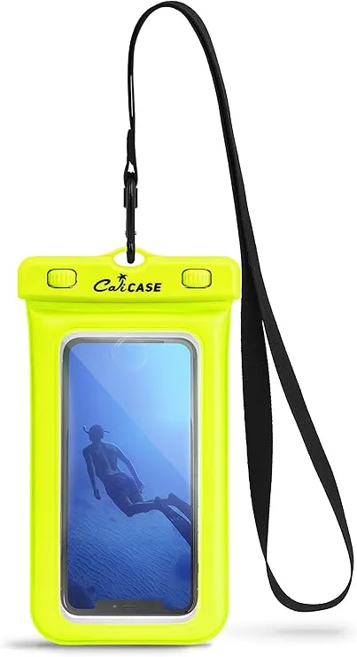 CaliCase Universal Waterproof Floating Phone Pouch - IPX8 Waterproof Floating Phone Case with Lanyard for iPhone X-15/ S20-S24/ Pixel 4-8 - Yellow