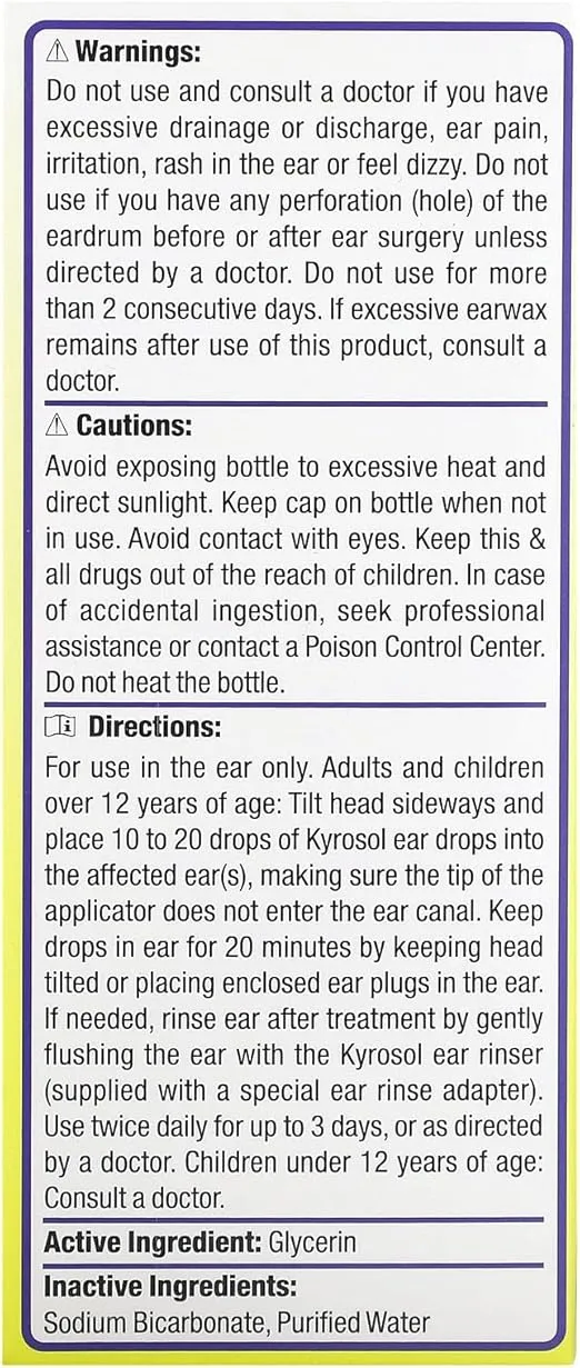 Squip Kyrosol All Natural Ear Wax Removal Drops Refill, 20.0 Ounce 0.51 Fl Oz