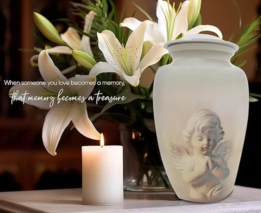 Urn - Urns for Human Ashes Adult - Angel’s Blessing Urn - Memorial Urns for Human Ashes - Decorative Urns - Cremation Urn for Adult Ashes - 200LB Urn for Ashes with Velvet Bag
