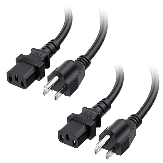 Cable Matters 2-Pack 13A 3 Prong TV Power Cord 10 ft, Computer Power Cord Replacement 16 AWG, PC Power Cable/Monitor Power Cord / 13 Amps AC Power Cord (NEMA 5-15P to IEC C13)