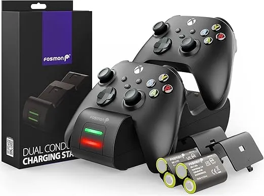 Fosmon Dual 2 MAX Controller Charger with 2x 5280mWh Rechargeable Battery Pack for Xbox Series X/S/One/Elite Controller Charging Dock Station - Black