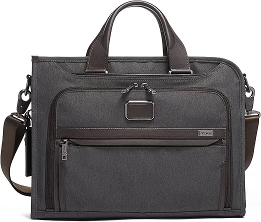 TUMI Slim Deluxe Portfolio - Ballistic Nylon Briefcase for Men & Women - Stylish Organizer Briefcase for Business & Travel - Anthracite