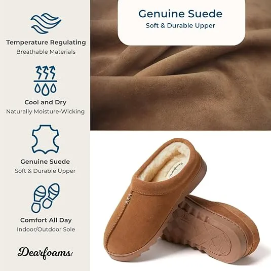 Dearfoams Men's Suede Indoor Outdoor Clog Slipper