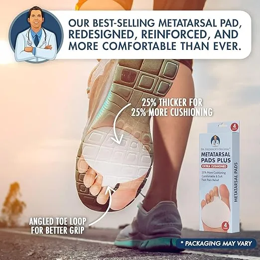 Dr. Frederick's Original Metatarsal Pads Plus - 4pcs - Forefoot Pain Relief - Ball of Foot Pads - Foot Pain Relief Cushion - for Women & Men
