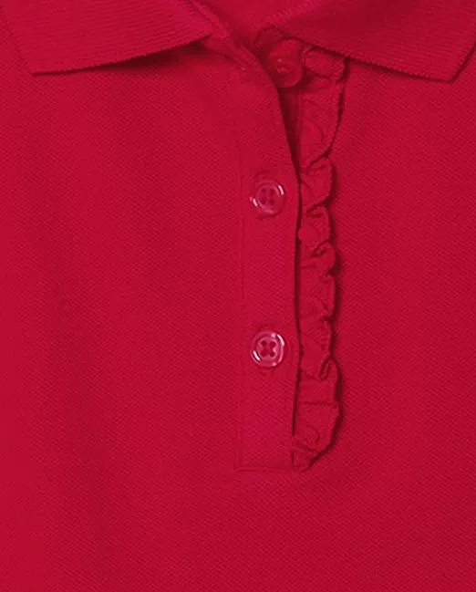 The Children's Place Girls Short Sleeve Ruffle Pique Polo,Ruby 4 Pack,S (5/6)