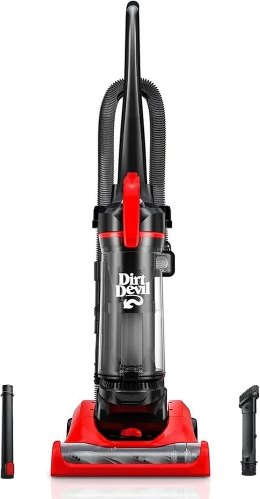 Dirt Devil Multi-Surface+ Upright Bagless Vacuum Cleaner Machine, for Carpet and Hard Floor, 4-Level Height Adjustment, Lighweight, Extended Filtration, UD76200V, Red