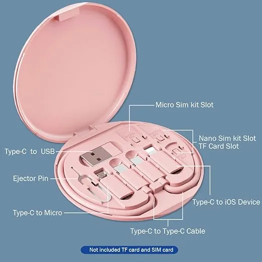 Yesimla Multi USB C Adapter Kit, USB to USB-C Charging Cable Case USB C to Type C/Micro/USB A Converter Contains Card Storage,Phone Holder, Tray Eject Pin for Traveling(Pink)