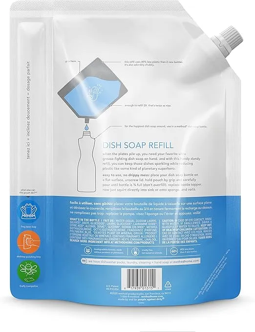 Method Gel Dish Soap Refill, Sea Minerals, Biodegradable Formula, Tough on Grease, 36 Fl Oz (Pack of 2)