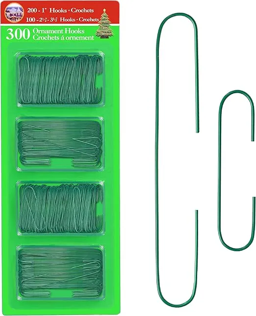 R’ND’s 300 Pack Ornament Hooks Christmas Tree Decorating Hangers- Metal Wire Ornament Hooks for Christmas Tree Decoration Hanging (Green)
